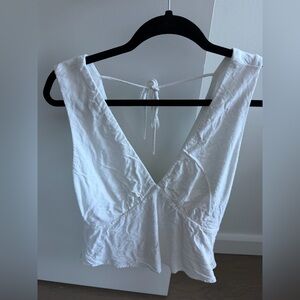 Abercrombie & Fitch White V-Neck Tie-Back Cropped Tank